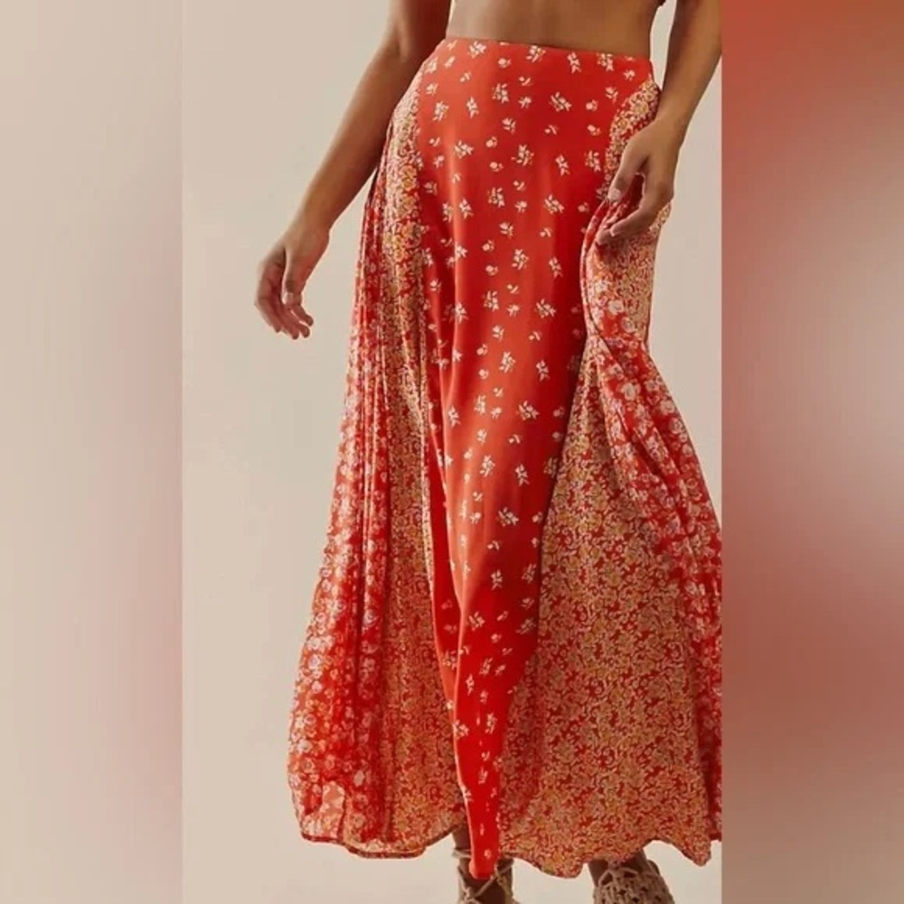 Free People Kaia Floral Red Midi Maxi Skirt Size Medium